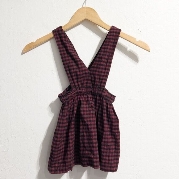 Zara Dress Girls 2-3 Toddler Gingham Overall Skirt Red Black Checker Plaid - Picture 4 of 6